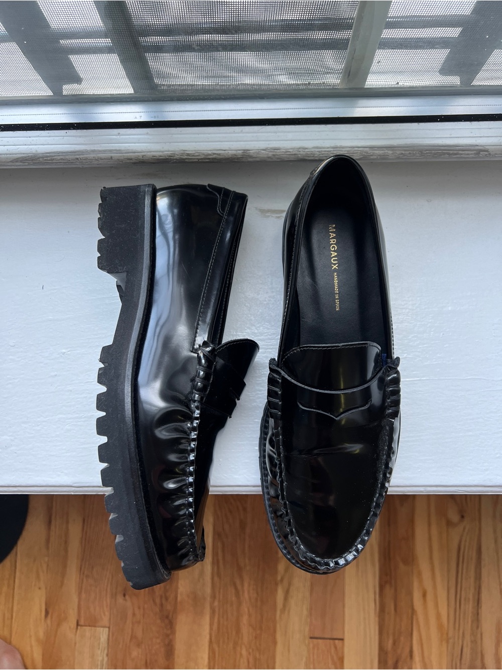 Margaux Louisa Loafer in Black Shine Calf Leather Lug Sole Penny Loafer  (10 US)